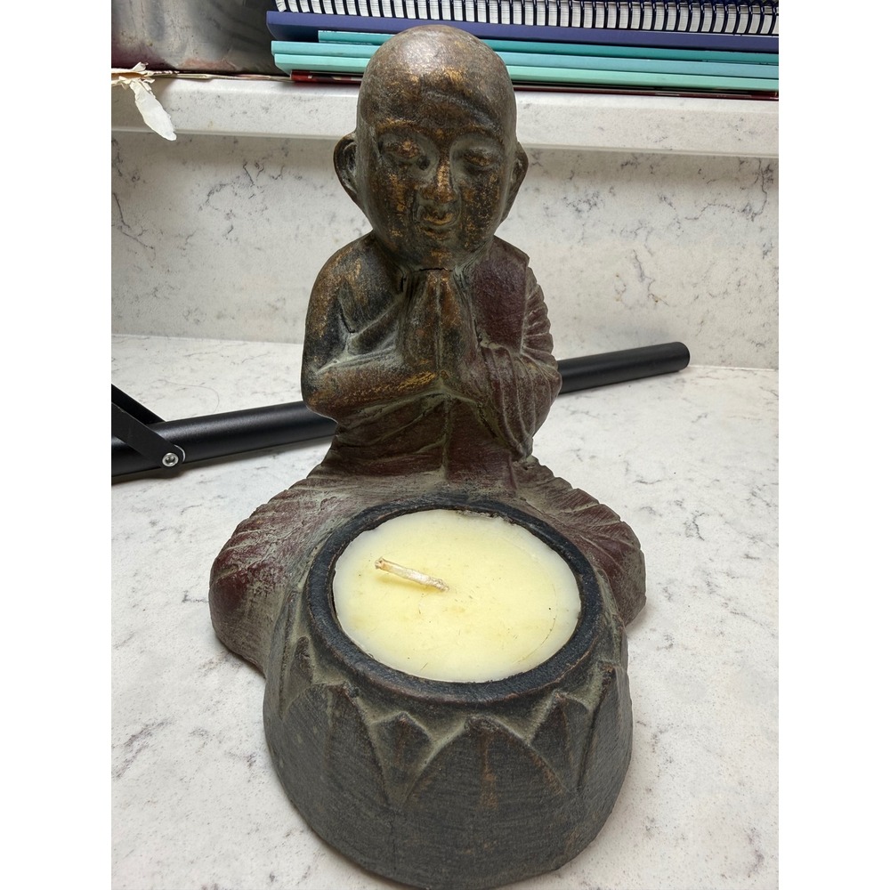 Praying Monk Buddha Citronella Candle Holder Fresh‎ Lime Scented Outdoor Decor